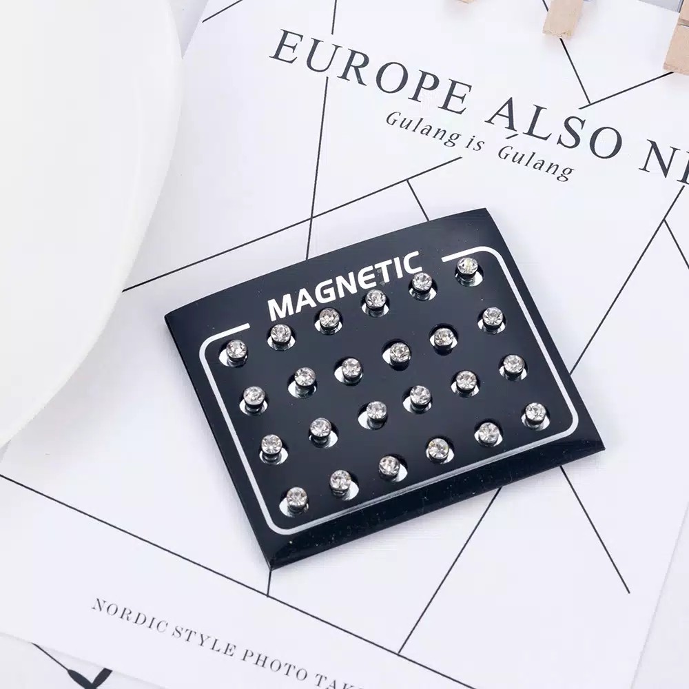 12pcs Anting Klip Magnetik Berlian Imitasi Untuk Pria Wanita Tanpa tindik