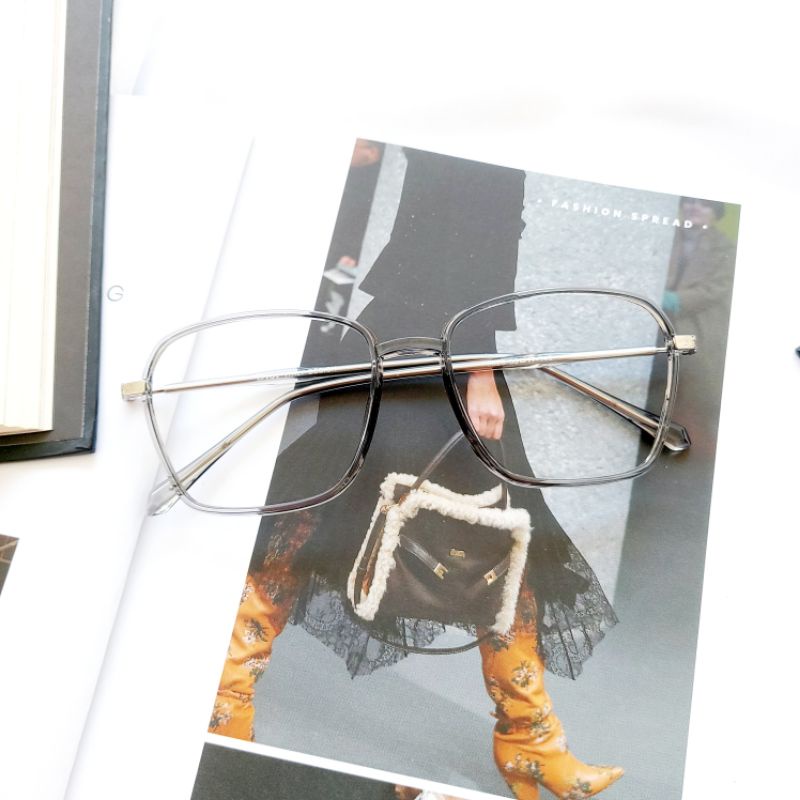 Frame Kacamata Kotak Cowok Cewek Kekinian Segi Enam Kode JOEY , Paket Lensa Minus Anti Radiasi