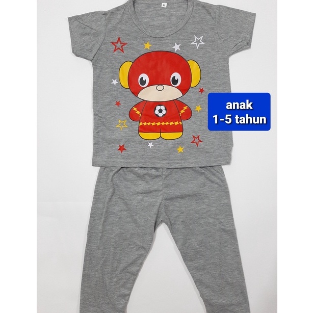 setelan anak laki laki 1-5thn lengan pendek celana CP abu SML XL kaos cowok baju tidur robot Grosir