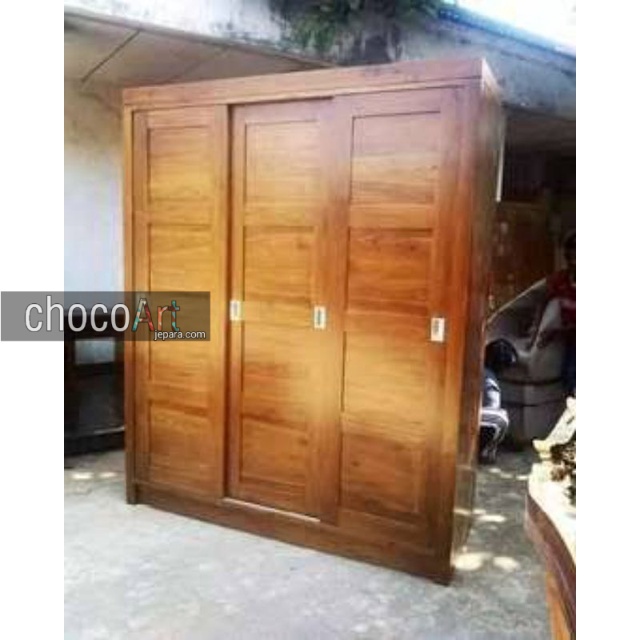 Lemari pakaian jati / lemari minimalis 3 pintu / lemari sleding by chocoart jepara / lemari terbaru