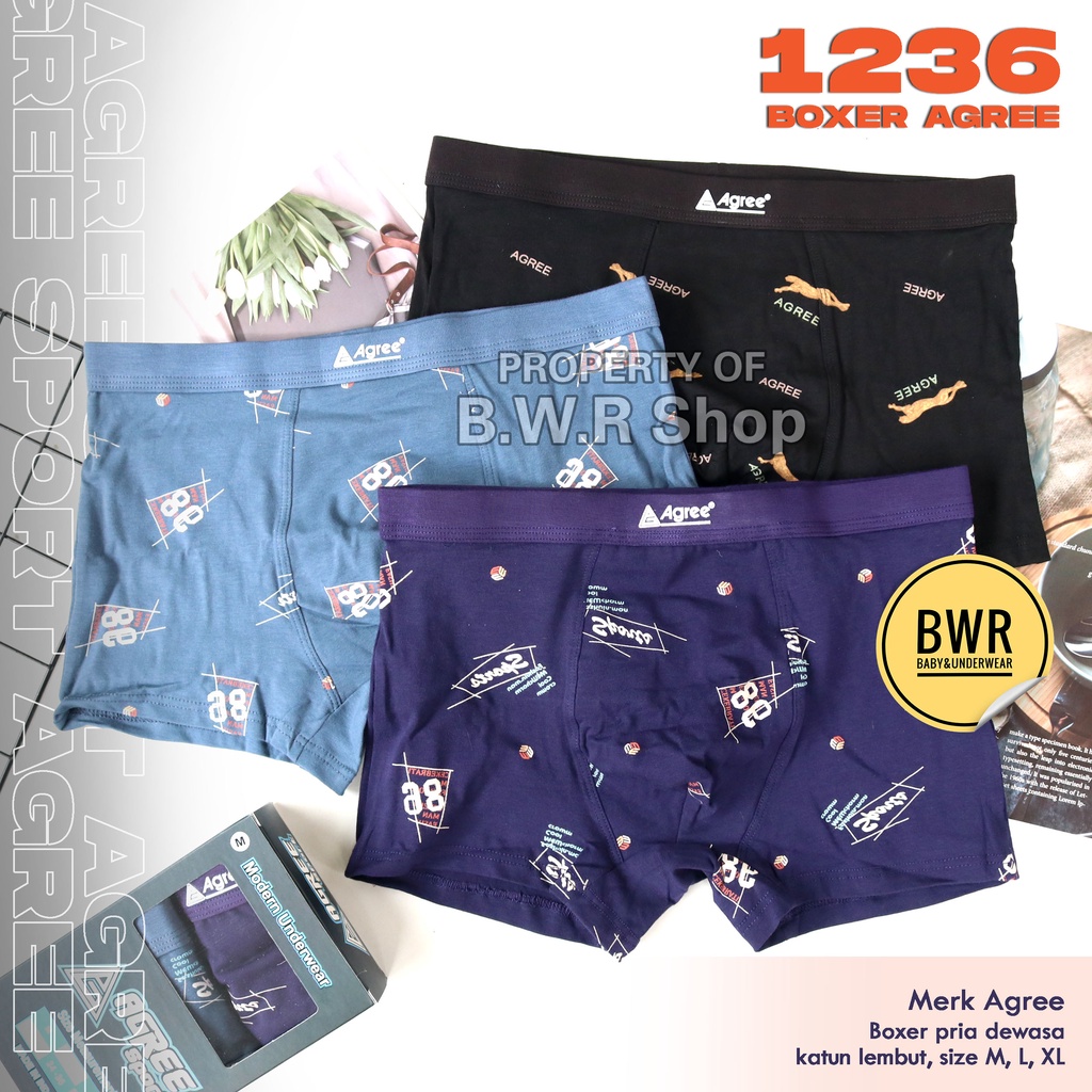 [ 3pc ] CD BOXER AGREE 1236 / Celana Dalam Pria Agree Sport Boxer / CD Boxer Pria Adem 1236 | Bwr