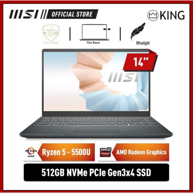 MSI MODERN 14 069 RYZEN 5 5500U 8GB 512SSD 14FHD W11 FREE OFFICE 365P