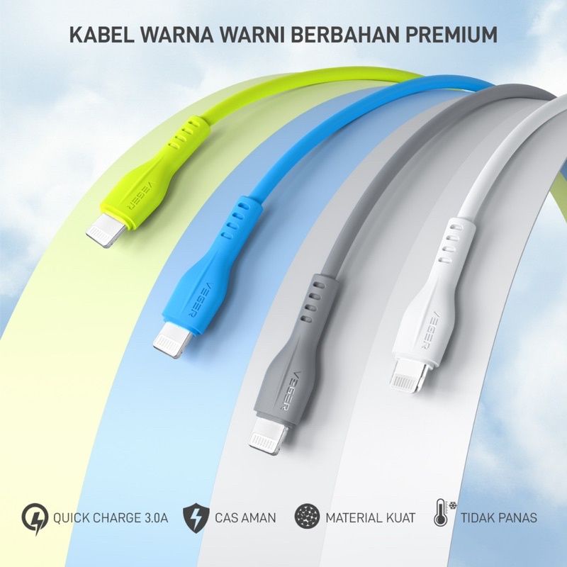 VEGER Kabel Data Lightning  1 toples 20 pcs Fast charging 3.0A Original Suport All IOS