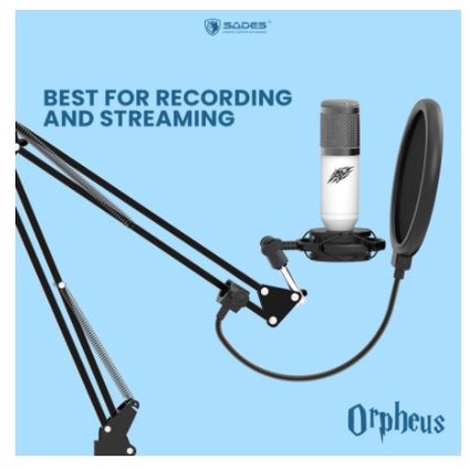 Microphone condenser sades usb 2.0 wired set live record podcast streaming orpheus - mic kit