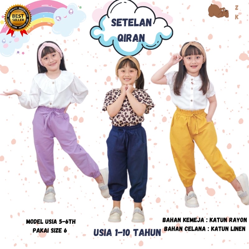 SETELAN JOGER QIRAN Pakaian Baju Atasan Kemeja Putih Polos Panjang Pendek leopard Celana Joger Linen
