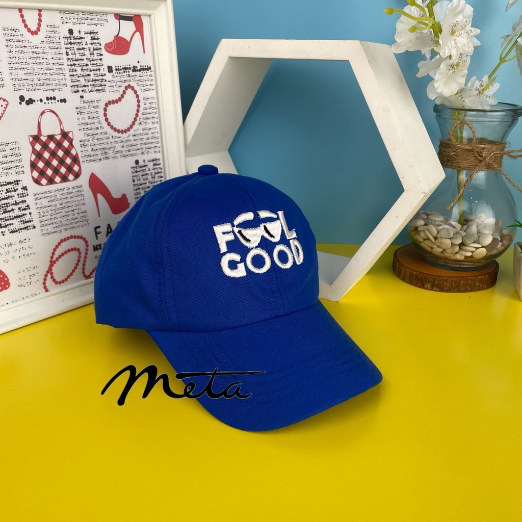 MetaColellections  TOPI BASEBALL ANAK FASHION HAT TOPI MOTIF LUCU BORDIR UNISEX TOPI MOTIF FEEL GOOD-FEEL GOOD - BIRU