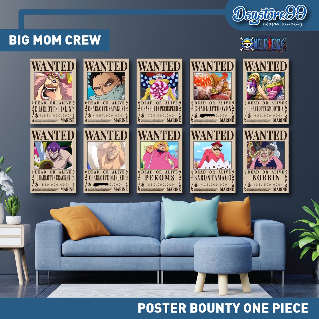Poster Bounty One Piece 1SET KRU ISI 10PCS SIZE A4-BIGMOM PIRATE