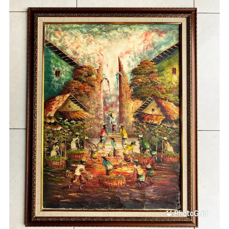 lukisan pasar pallet kanvas + bingkainya