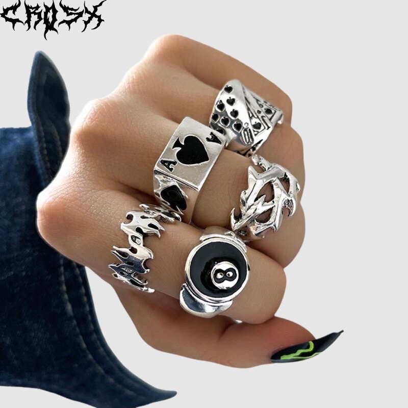 CASINO RING SET / LAS VEGAS RING / POKER RING / BILLIARD RING / 8 BALL RING / FLAME RING / THUNDERBOLT RING / CINCIN KASINO / CINCIN POKER / CINCIN API / CINCIN PETIR KILAT / AESTHETIC RING / CINCIN AESTHETIC / CINCIN PRIA / CINCIN WANITA