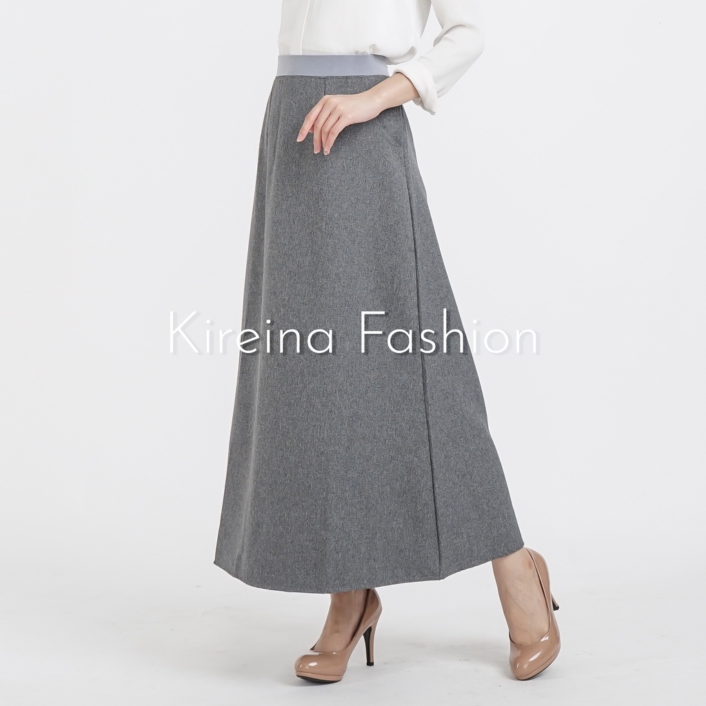 Rok Pinggang Karet Premium Rok Kerja Panjang Rok Line A Formal Rok Mayung Bahan Grasella | Kireina Fashion