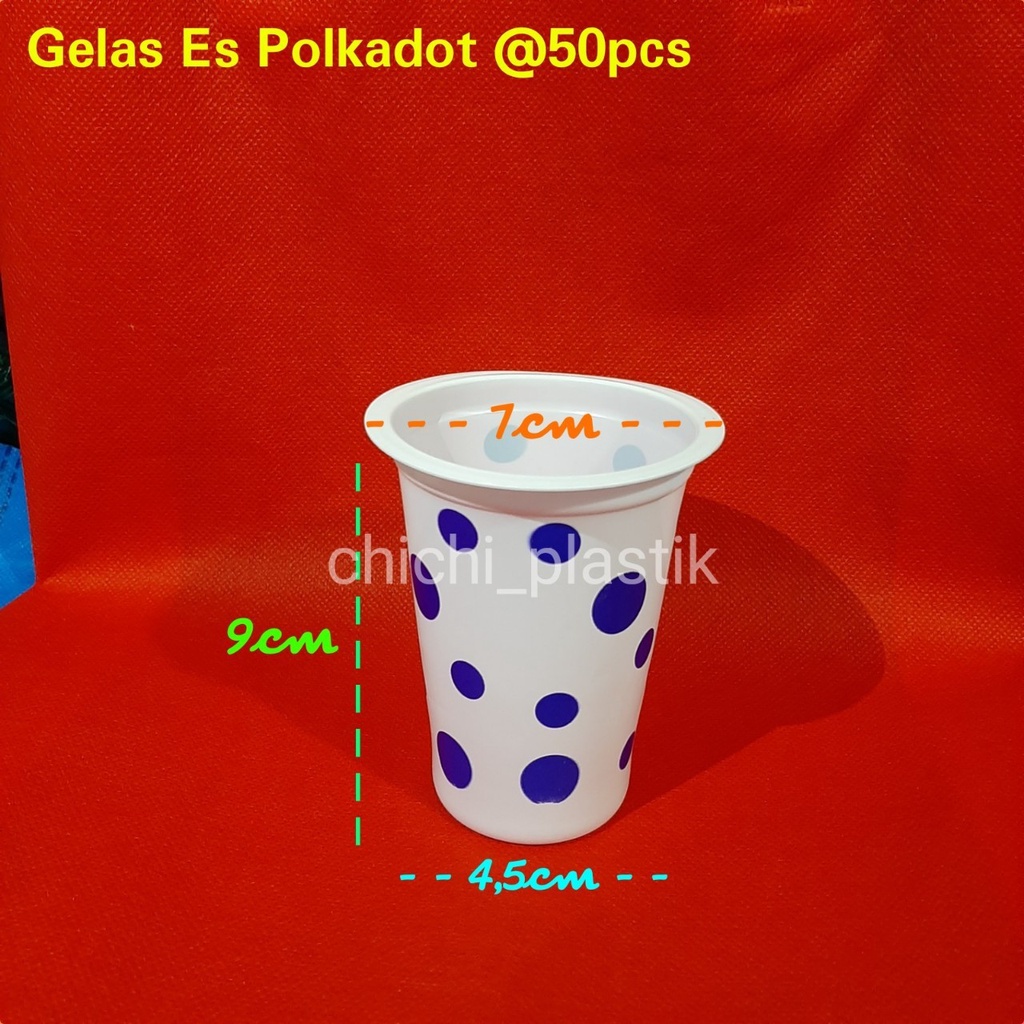 Gelas es polkadot / gelas bola / gelas es / gelas plastik / gelas minum / gelas sekali pakai