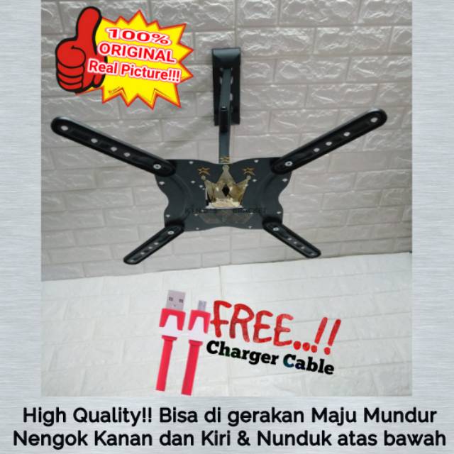 Bracket tv monitor bisa gerak 6 arah 24&quot; sampai 55 Quality IMPORT!!