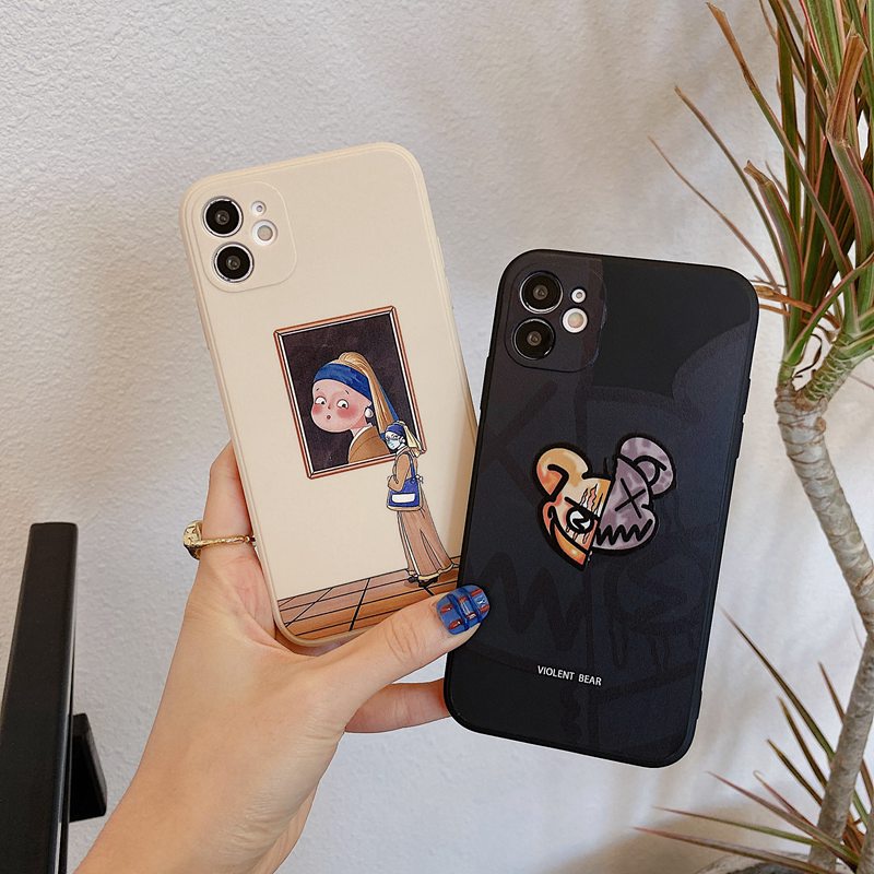 Art Oil painting Girl Soft Case iP iPhone 6 6S 7 8 + Plus X XS XR 11 12 13 Pro Max Black Violent Bear Casing Xiaomi Redmi 8 9 10 9A 9C 9T Note 7 11 Pro