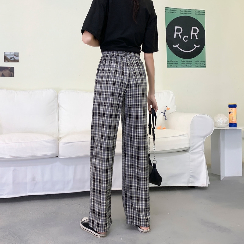 MOOGU ♡ Celana baggy wanita korea long pants tipis kotak celana