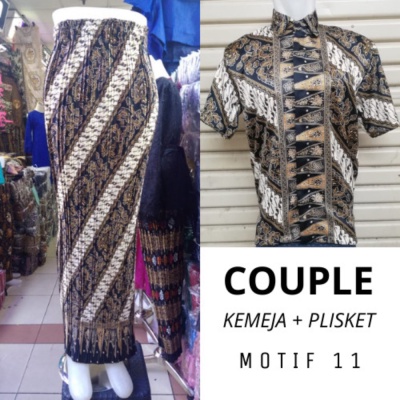 Promo Set Couple Batik Kemeja Pria Lengan Pendek Dan Rok Plisket Motif - MOTIF 8 Murah