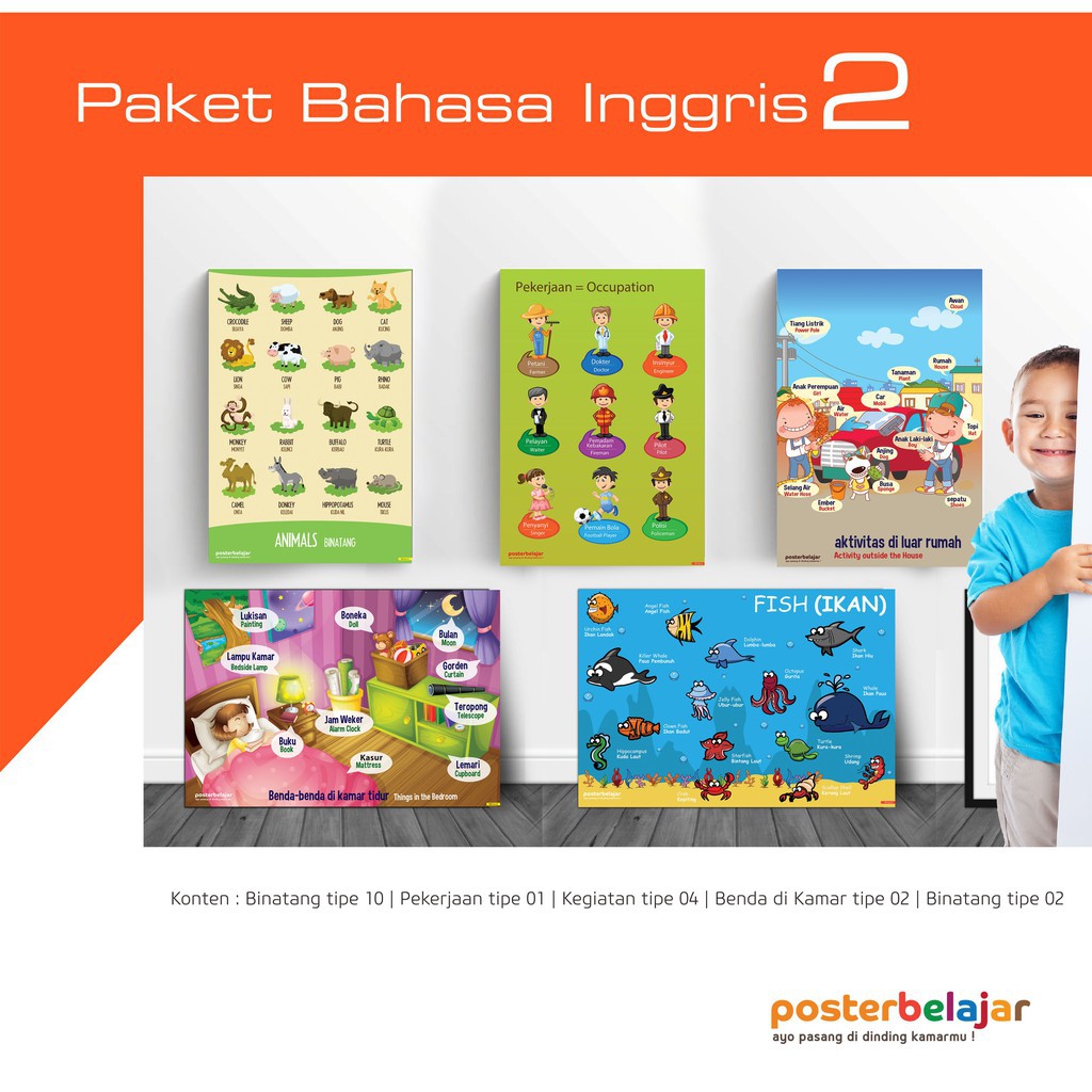 Jual Poster Belajar Isi Paket Bahasa Inggris Tipe Mainan Edukasi