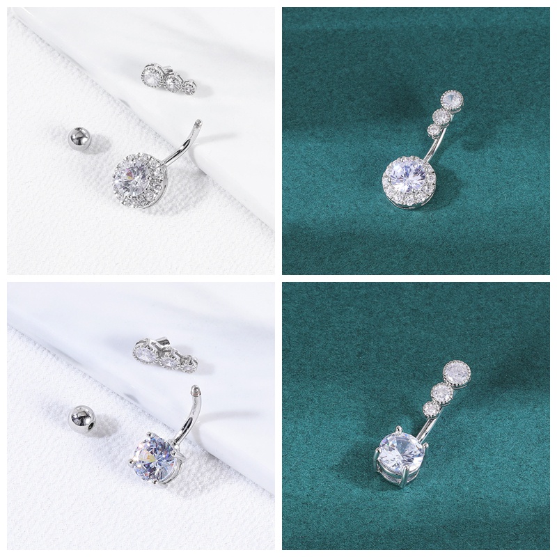 1pc Anting Tindik Pusar Bentuk Hati Bahan Stainless Steel Hias Kristal Opal Untuk Wanita