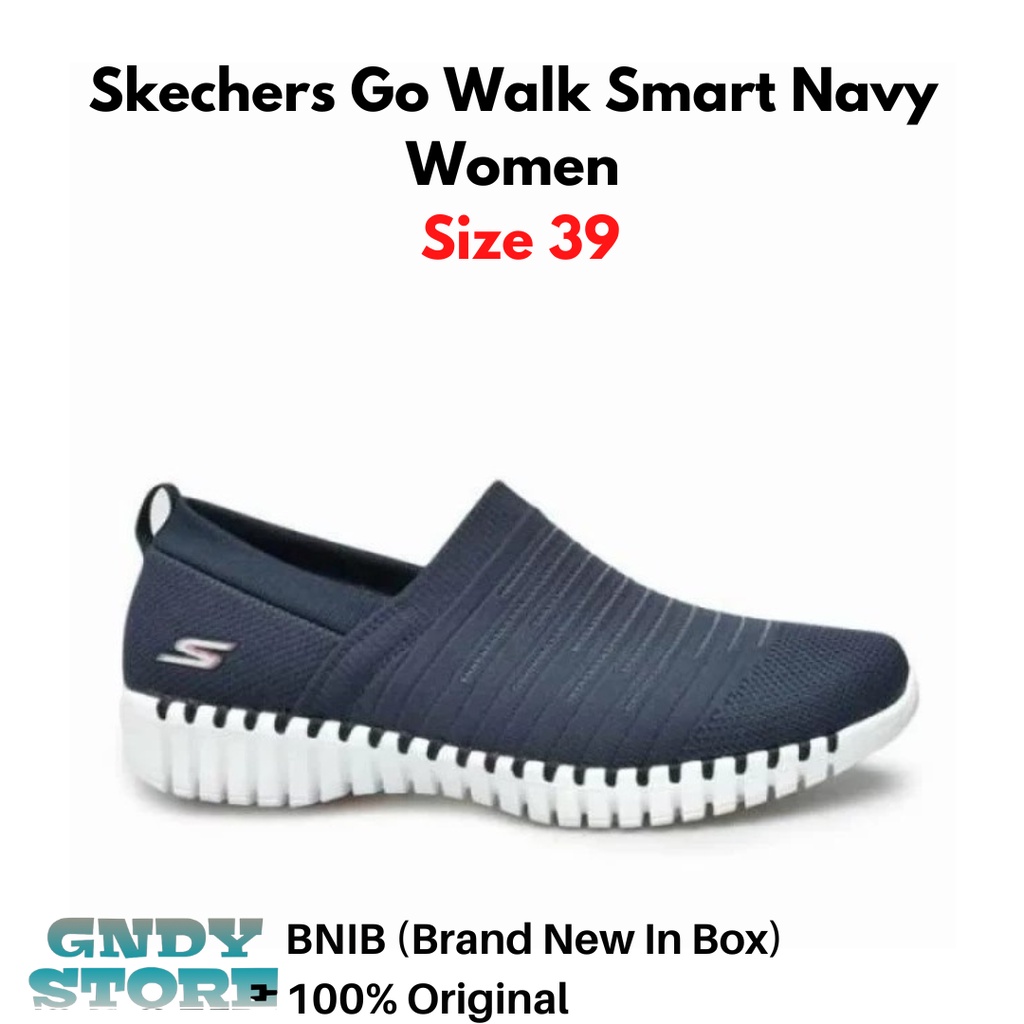 Sepatu Slip On Wanita Skechers Go Walk Smart 124043/NVW Navy Women Original BNIB 100%