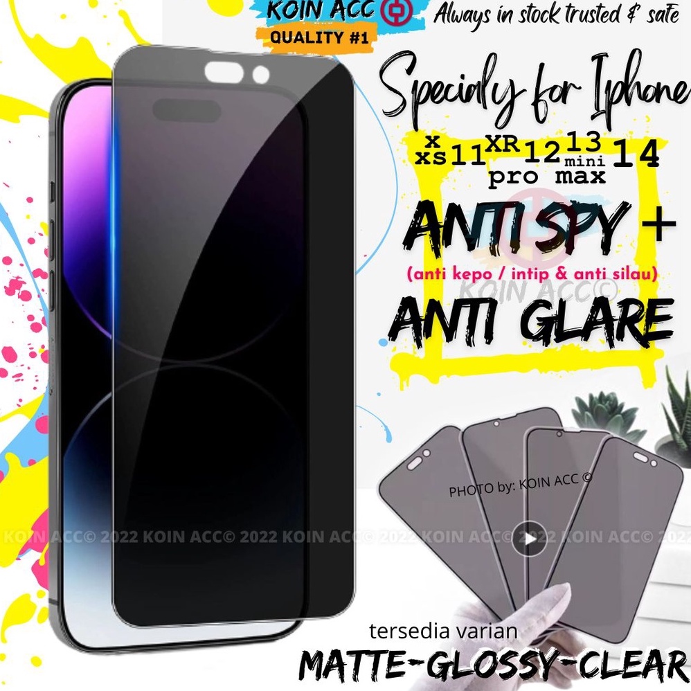 [PRIVACY] TEMPERED GLASS ANTI SPY MATTE IPHONE 14 pro max/13/12 mini/11/X/XS/XR - Doff | Glossy | Ceramic Premium