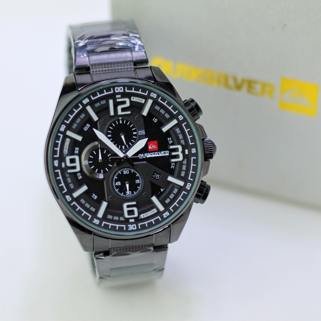 jam tangan pria QS rantai stainless chronograph tanggal aktif