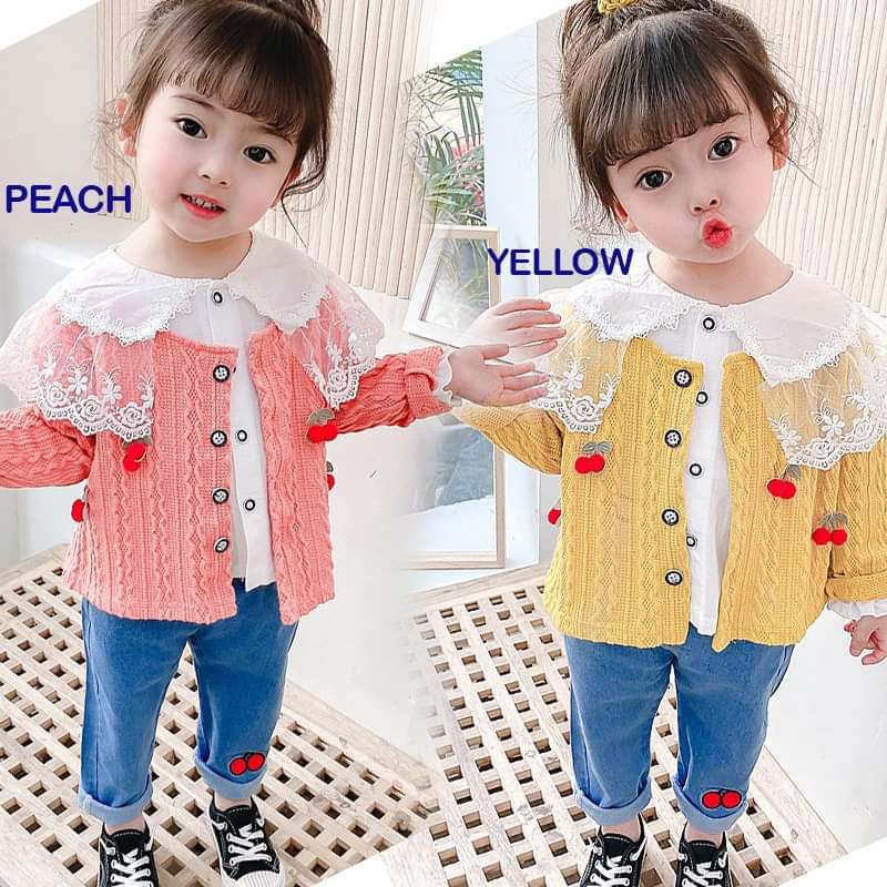 Setelan Anak Perempuan Cardigan Cherry