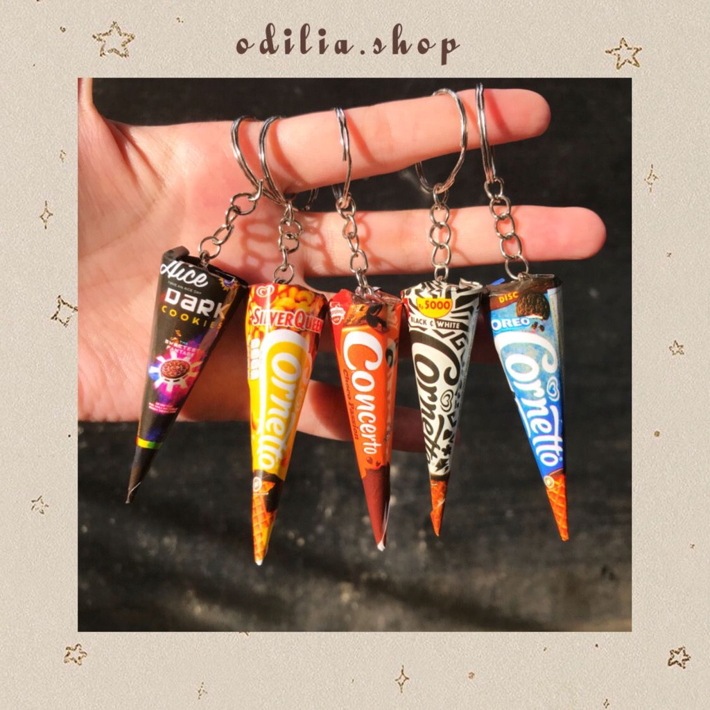 Gantungan Kunci Karakter Ice Cream Mini Aesthetic Ganci Food Snack Keychain Cone Es Krim Lucu Akseso