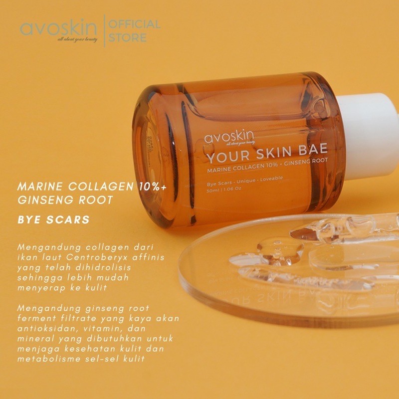 AVOSKIN Your Skin Bae Marine Collagen 10% + Ginseng Root Indonesia / Avo Skin Bye Scars Unique Serum