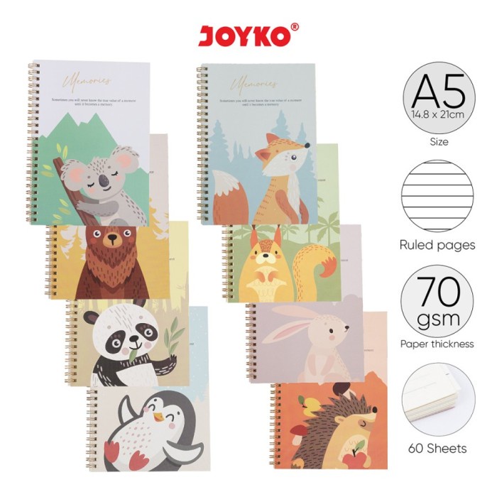Joyko NB-707 NB-711 Animal Memories Notebook Buku Catatan Bergaris A5