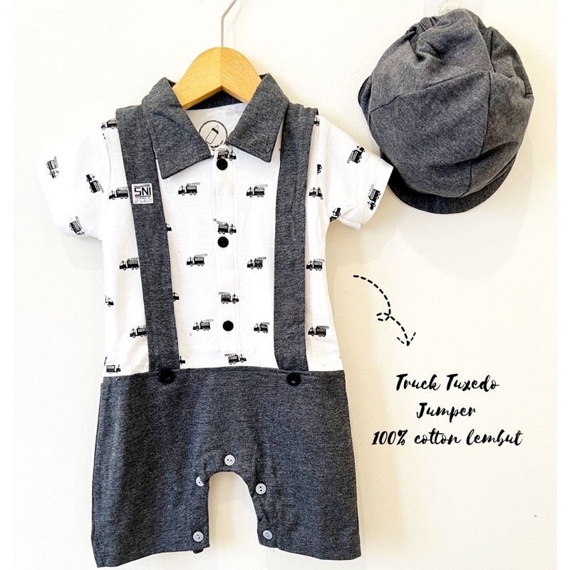 TRUCK TUXEDO / KOKO BEAR BEARD Jumper Bayi Baju Anak Laki-laki Fashion Cowok Peci Topi Pergi Jalan Terlaris Murah Babeebabyshop