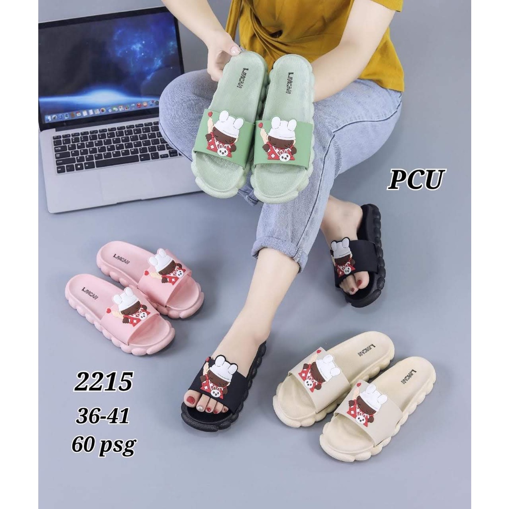 Sandal Slop Wanita Bahan Karet Lucu 2215