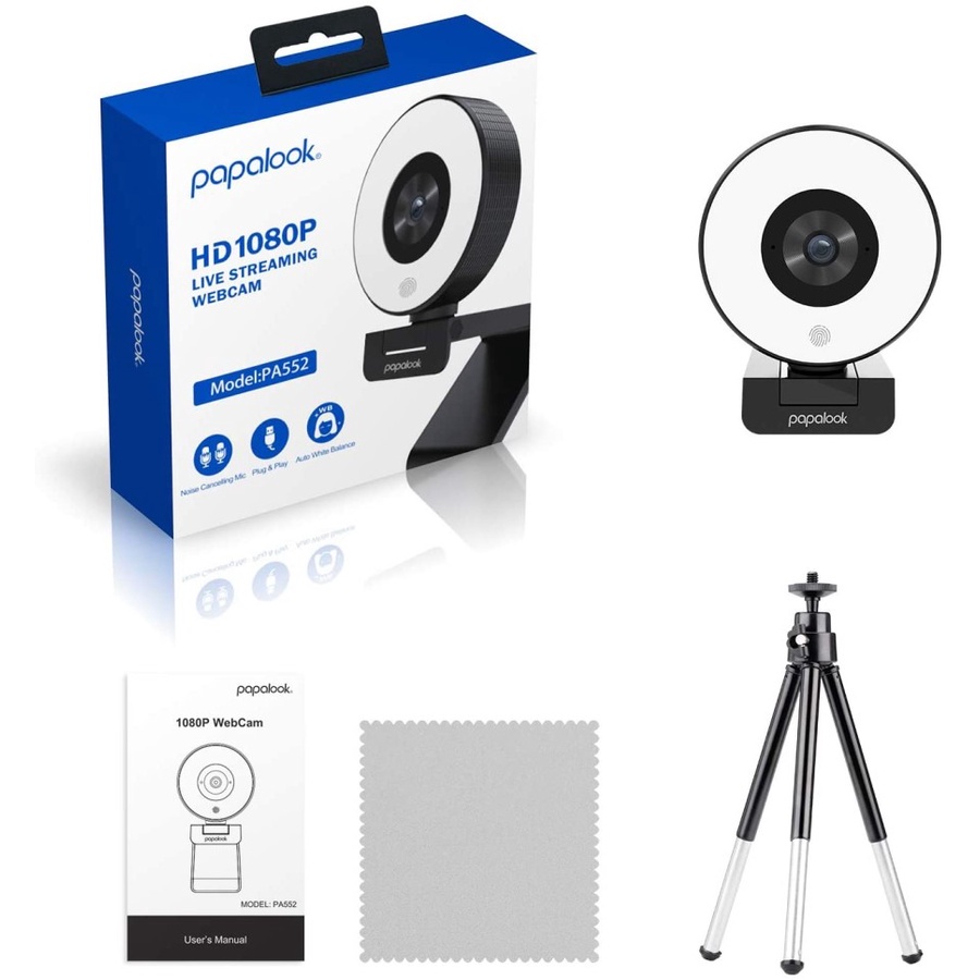 PAPALOOK Webcam 1080P 30FPS Full HD with Microphone and Tripod- PA552