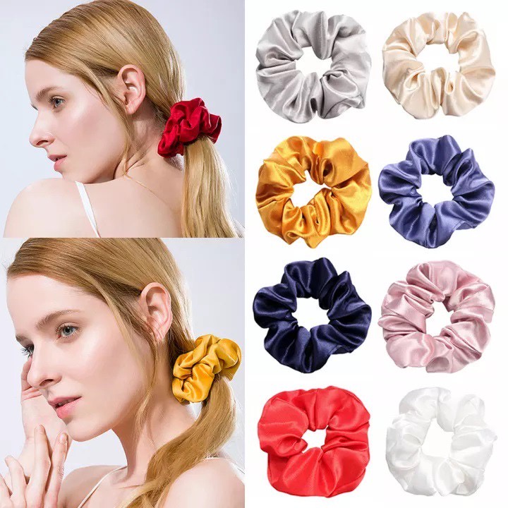 Ikat Rambut Scrunchie Satin Silk Kain Crepe Warna Pastel IMPORT Korea Hairband Kunciran Cepol Hijab Aksesoris Fashion Wanita