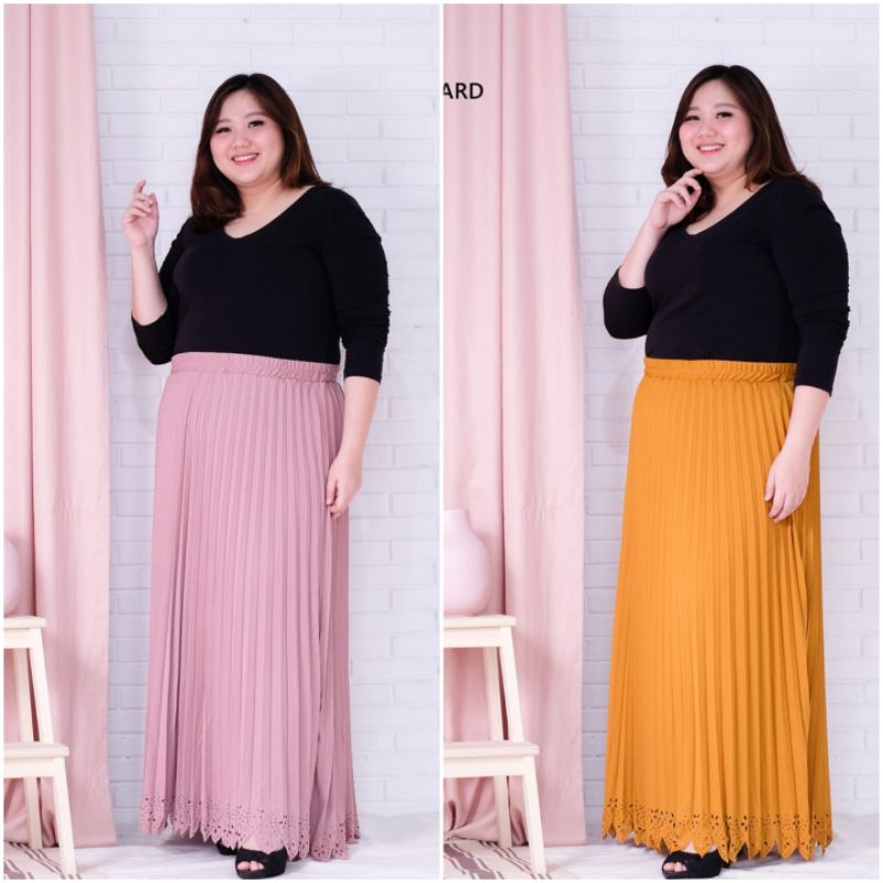 ROK PLISKET LASER JUMBO XXL PAYUNG PLEATED SKIRT MURAH MUSLIM IBU ACARA POLOS ROK PANJANG PAYUNG MAY