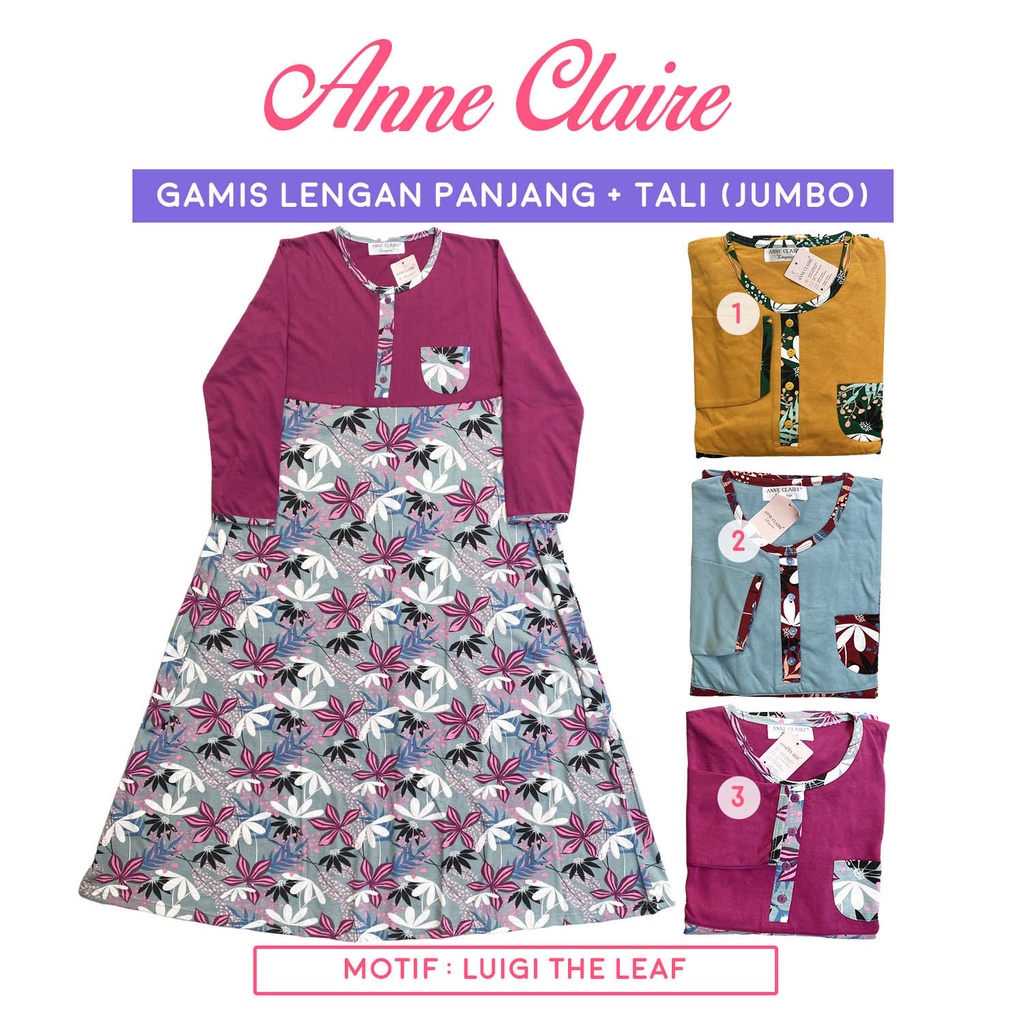 Daster Gamis Lengan Panjang + Tali belakang Jumbo XL & 2L Anne Claire Dewasa Muslim Daster Panjang