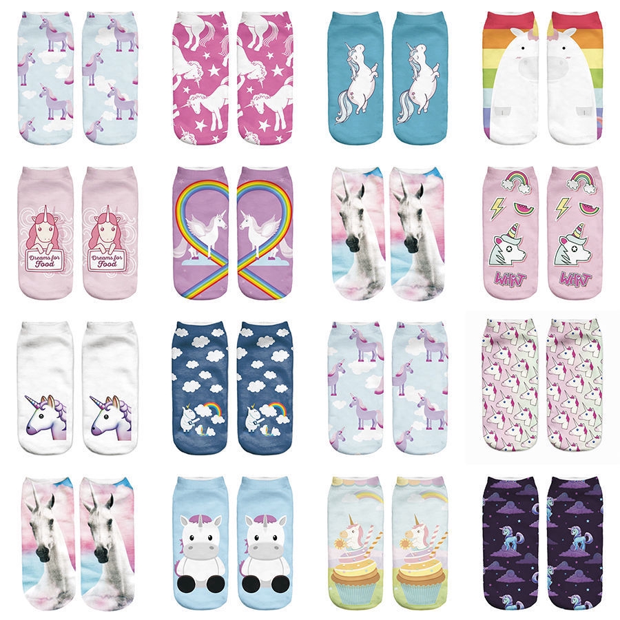  Kaos  Kaki  Ankle Low Cut Casual Motif Print Unicorn  3D 