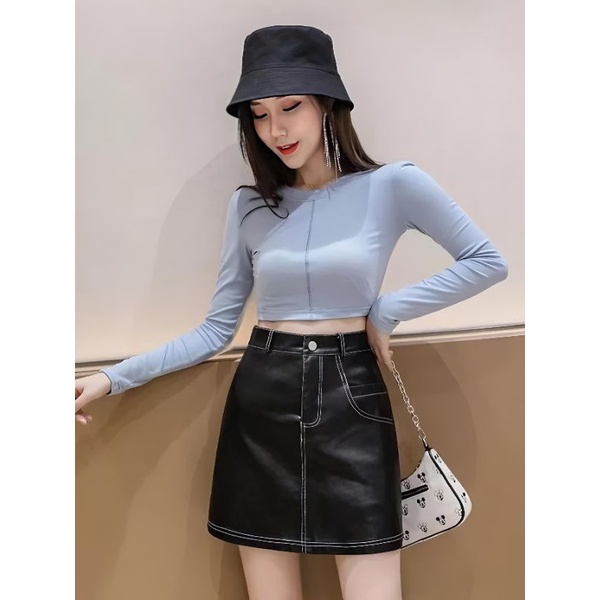 Rok Wanita Korea Fashion Seksi Hitam PU Kulit Rok Wanita Slim A-Line Tinggi Pinggang - Tailor Labs