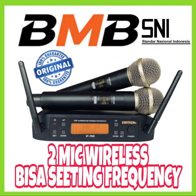 Mic Wireless BMB WT 7500 Original Bisa Seeting Frequency 2 Mic Wireless