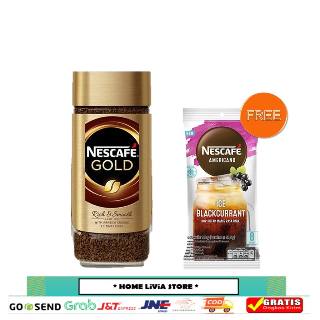 

NESCAFE GOLD Kopi Instan Kopi Hitam Jar 100gr FREE NESCAFE Americano Ice Blackcurrant 8 x 13.5gr