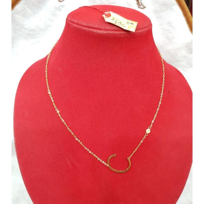 KL898DLM kalung huruf C abjad inisial nama emas kuning asli wanita simple berat 2.300 kadar 6k pj 41