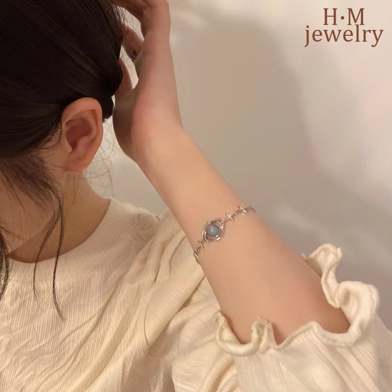 Gelang Tangan Rantai Sterling Silver 925 Simple Aksen Planet Untuk Wanita