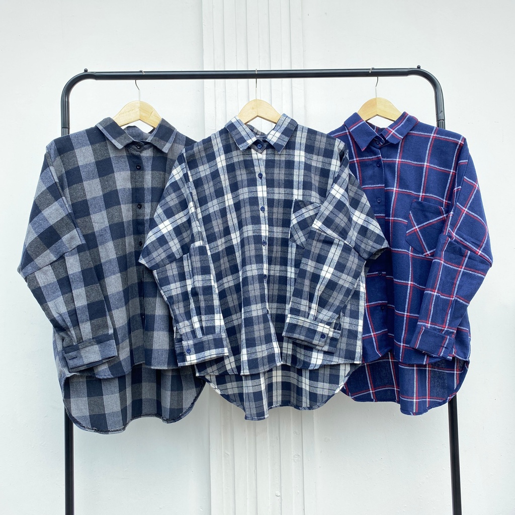 KEMEJA FLANEL BOYFRIEND KOREA OVERSIZE OMBRE PREMIUM SHIRT B341