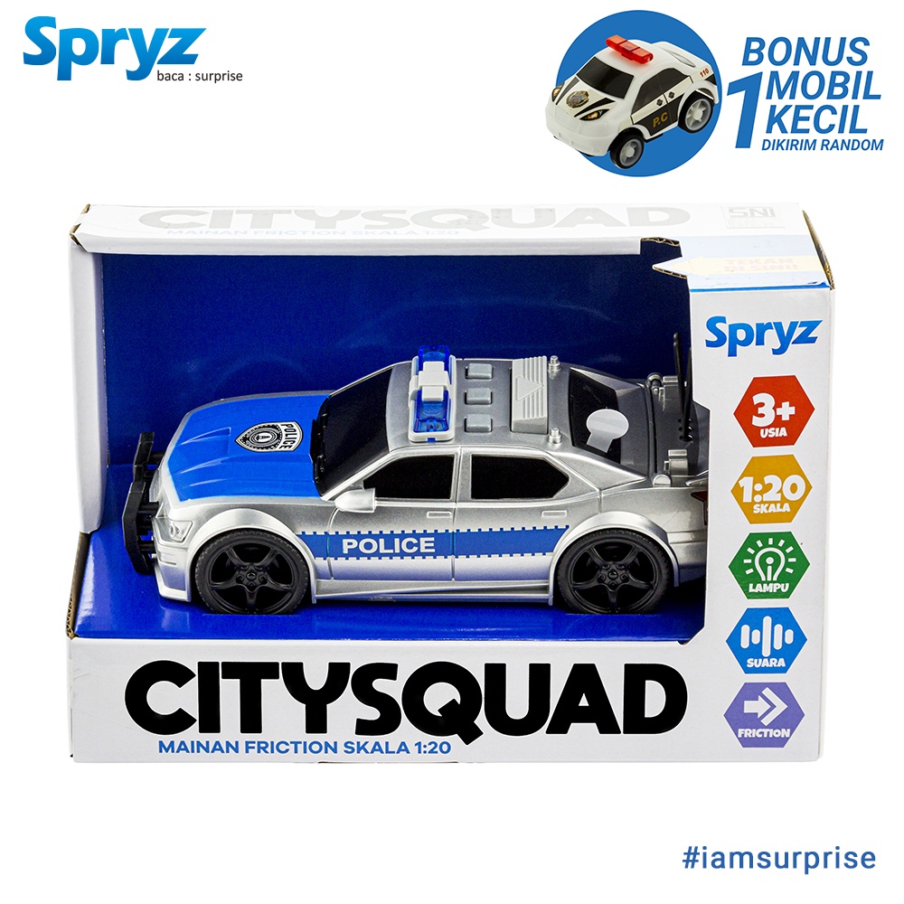 Spryz Citysquad Mainan Mobil Polisi 1:20 dengan Mesin Friction, Lampu &amp; Suara