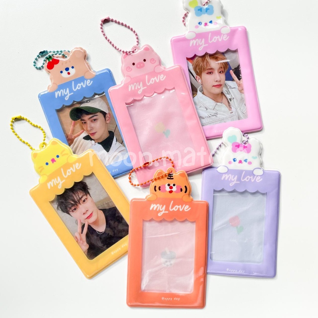 (Ready) Card Holder PVC Photocard Warna Solid Ballchain / Frame PC