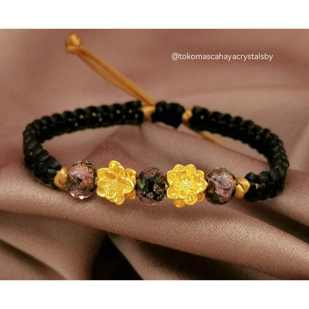 Gelang Dua Teratai / Lotus Emas 24k HK Hongkong 999.9% 9999 &amp; Gelang Tali Serut