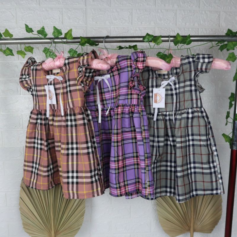 Dress Katun Overal Kotak kotak Anak Perempuan 1 - 4 tahun