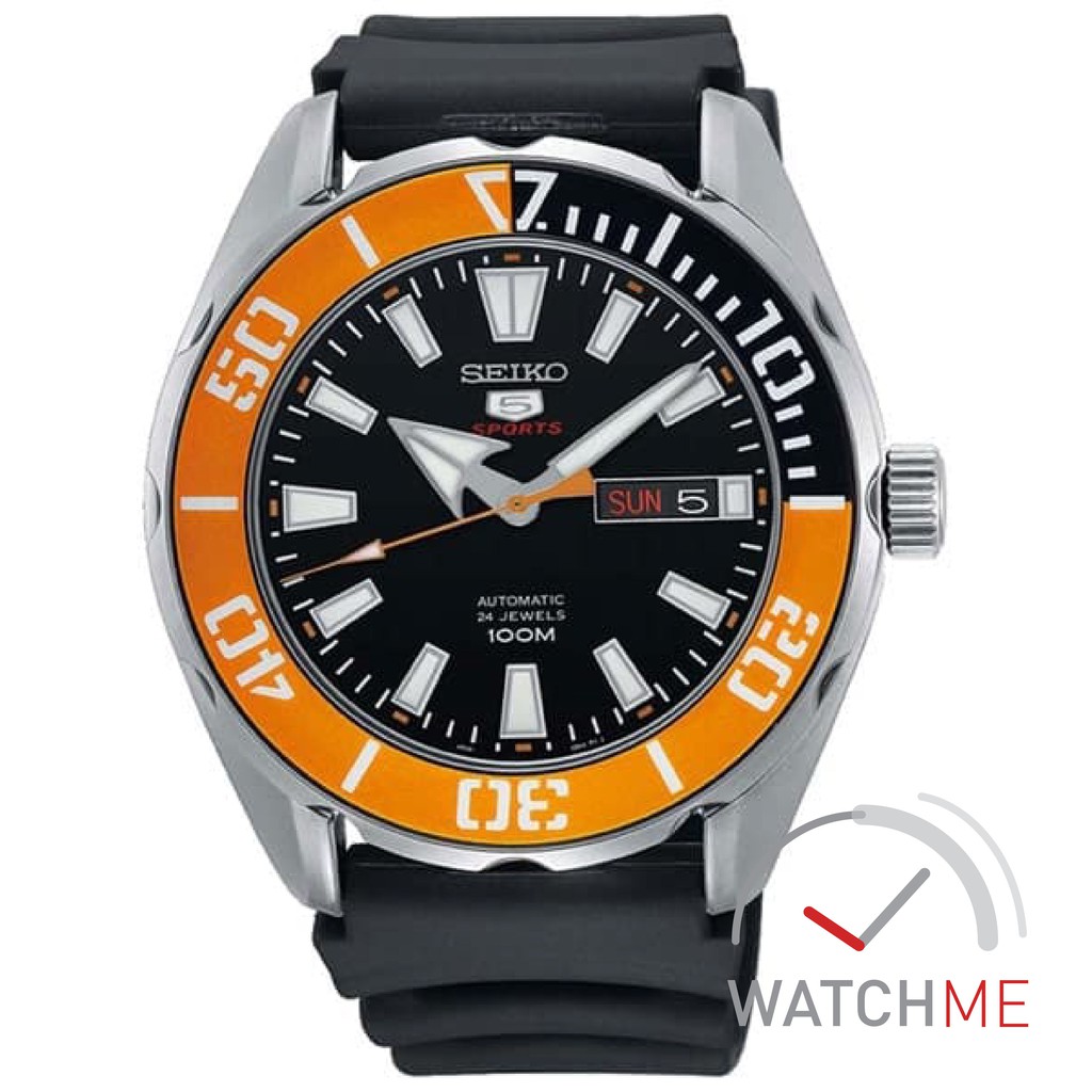 Jam Tangan Seiko 5 SRPC59K1 Automatic Black DIal Orange 100m Rubber Strap Original Bergaransi