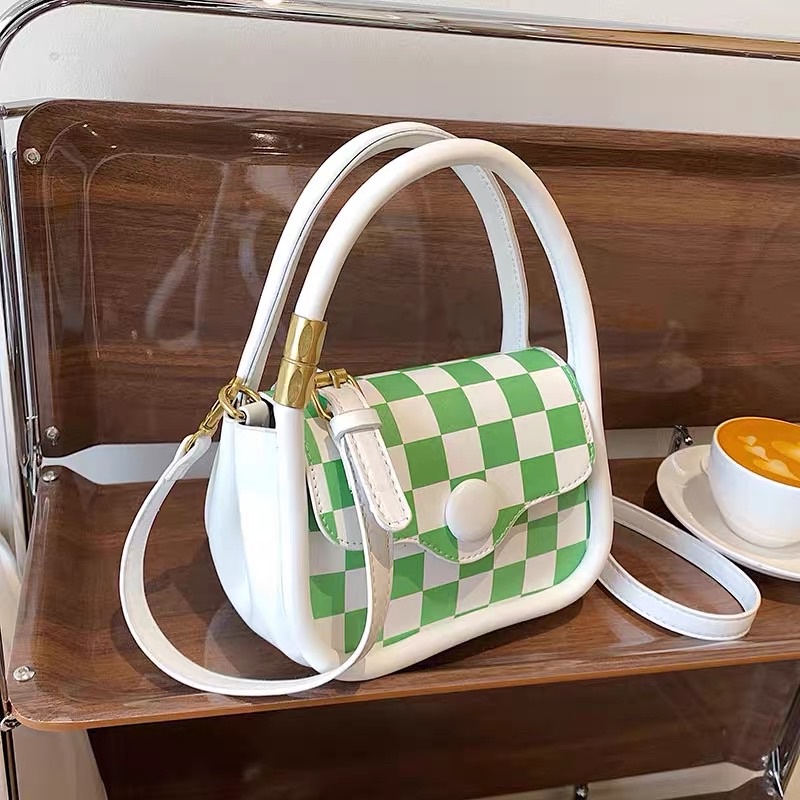 [ready stock] manda mini bag | tas selempang ukuran mini lucu imported motif kotak kotak hijau bunga putih pink lollipop gaya korea