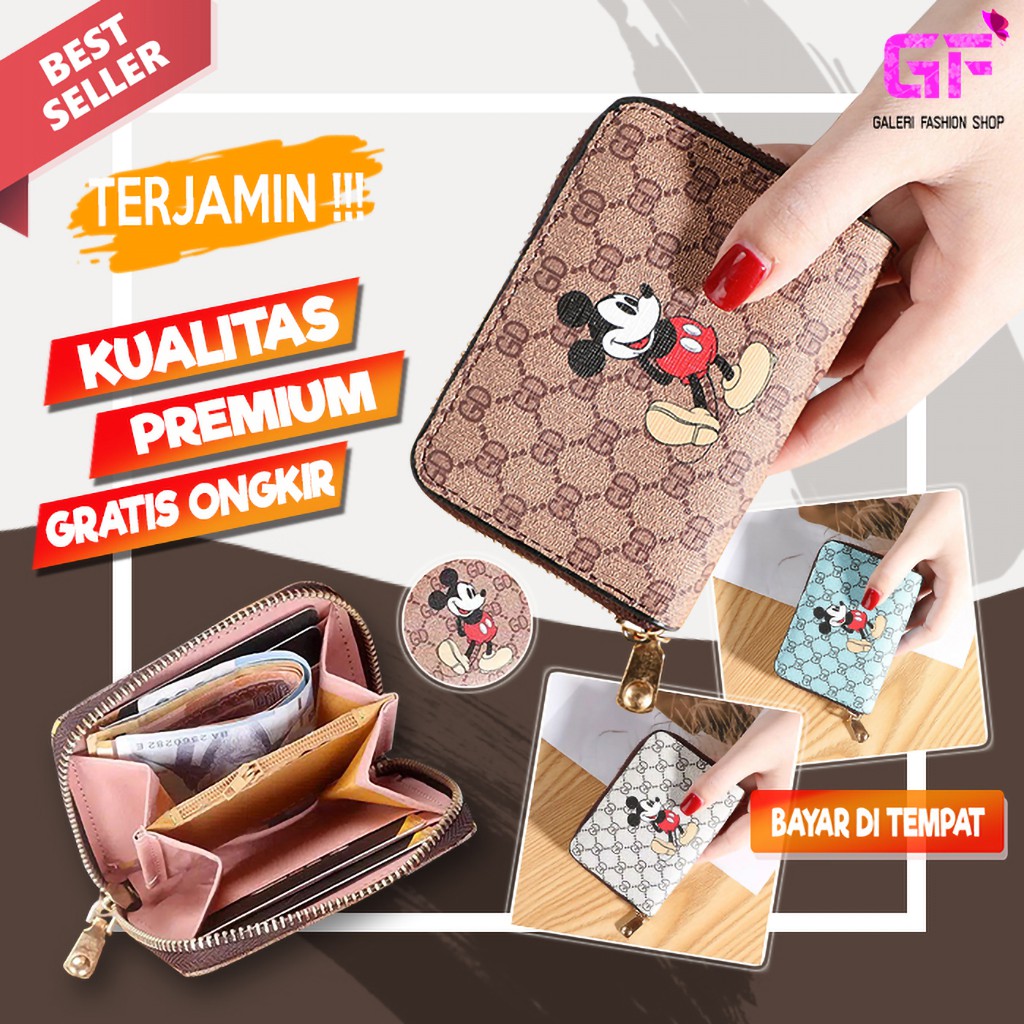 DOMPET MINI WANITA KARTU LIPAT KECIL WALLET FASHION WANITA CEWEK MICKEY KULIT IMPORT MURAH COD GF666