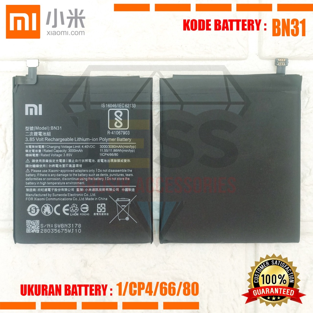 Baterai Battery Original Xiaomi BN31 &amp; BN-31 For type HP Redmi NOTE 5A , Note 5A Pro , Note 5 Prime, Note 5A Prime , MI 5X , MI5X , Mi A1 , Redmi S2