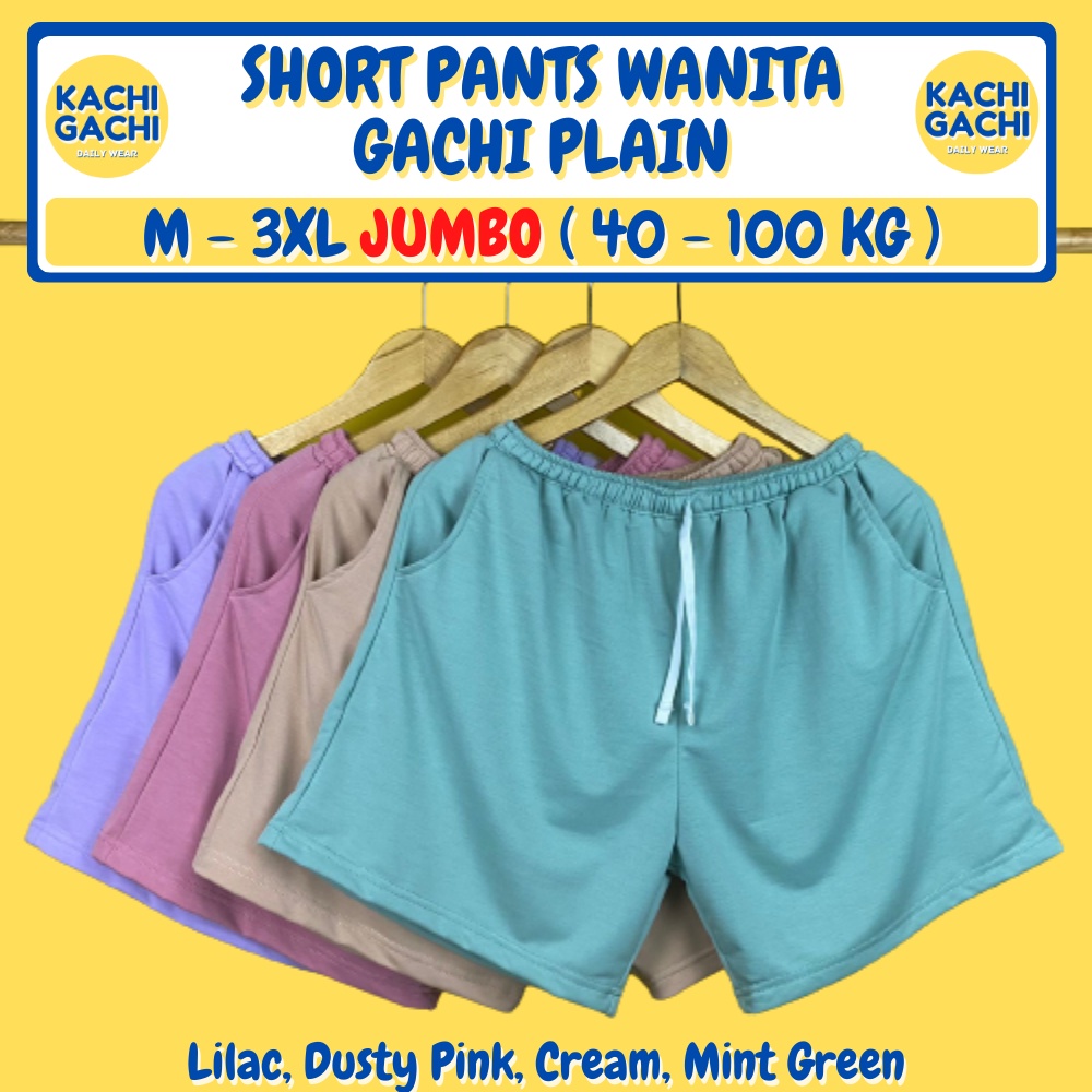 Celana Pendek Wanita Jumbo / Celana Santai Wanita / Celana Kolor Wanita / Short Pants Wanita Big Size - Gachi Plain